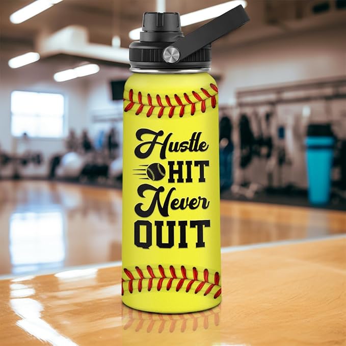 Softball Water Bottle 32oz Stainless Steel Insulated Bottles for Men Women Sports Lovers Fan Players Coach - Softball Gifts for Birthday Christmas