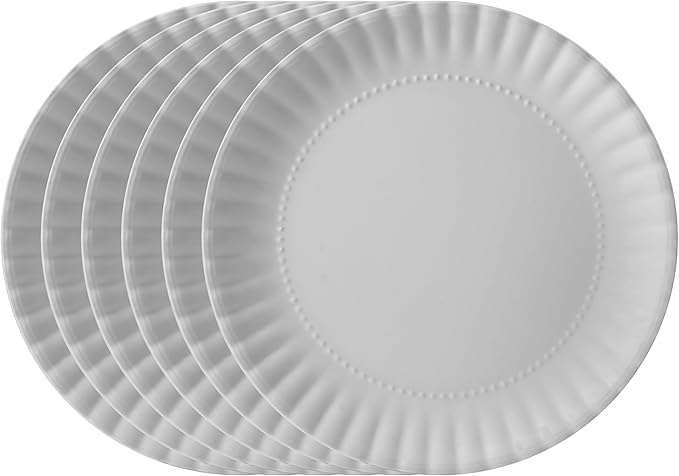 TP 10.5 inch Melamine Dinner Plates Set of 6, Lightweight Serving Round Salad Appetizer Plate for 6, Dessert Dishes for Indoors and Outdoors, Grey