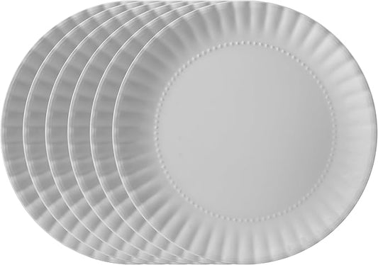 TP 10.5 inch Melamine Dinner Plates Set of 6, Lightweight Serving Round Salad Appetizer Plate for 6, Dessert Dishes for Indoors and Outdoors, Grey