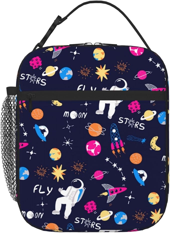 Planet Astronaut Lunch Bag for Women Men Kids Insulated Reusable Lightweight Lunch Box with Water Bottle Holder Suitable for Girls Boys Space Lunch Box (Universe)