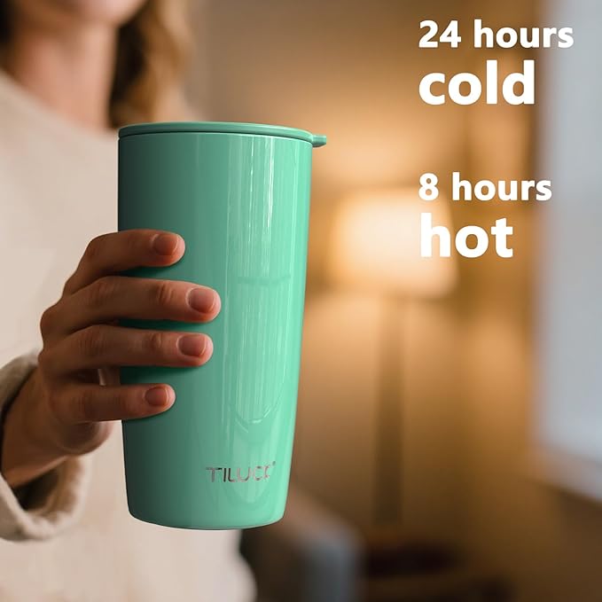 TILUCK 20 oz Tumbler with Leak-Proof Lid, Vacuum Insulated Stainless Steel Coffee Mug, Double-Walled Travel Tumbler for Hot and Cold Drinks(GlitterSage, 20oz)