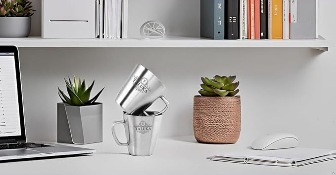 Taluka Stainless Steel Coffee Mug Double Wall Insulated Tea Cup With Handle For Camping Travel Pack Of 2