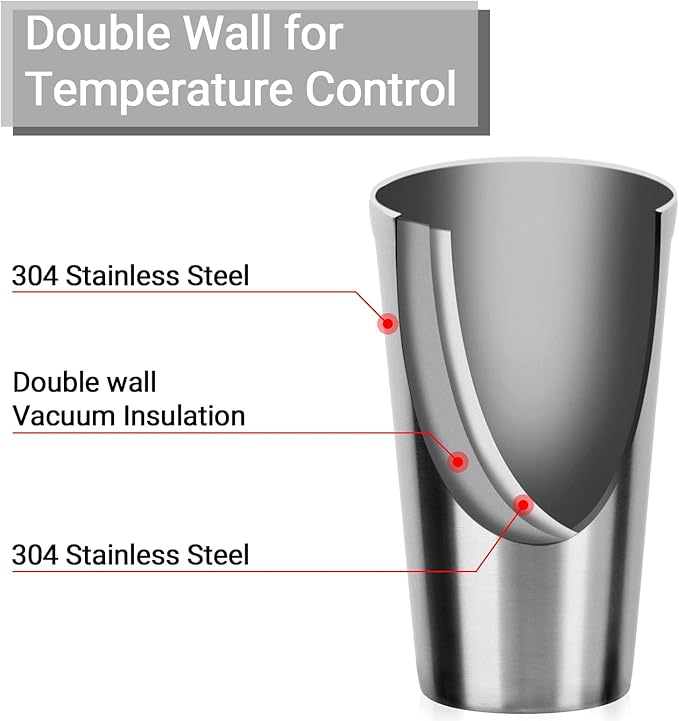Beasea Stainless Steel Cups 16 oz, 4 Pack Stainless Steel Tumbler Stackable Double Wall Vacuum Insulated Metal Drinking Glasses for Home Restaurant Ofiice Party Camping