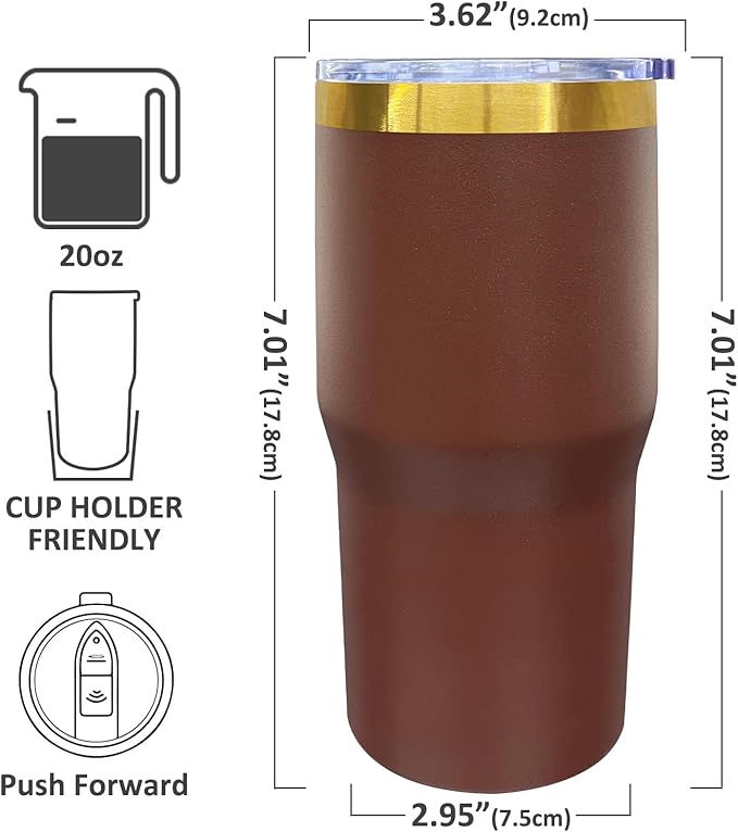 20 oz Tumbler Stainless Steel Tumbler with Lid and Straw, Double Wall Vacuum Insulated Travel Coffee Mug for Laser Engrave, Powder Coated Cups for Hot and Cold Drinks (Brown,1 pack)