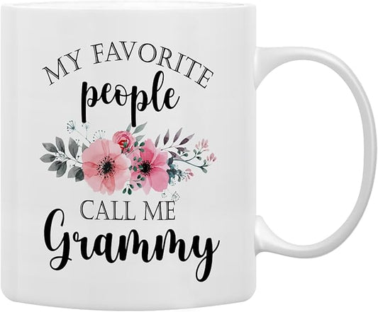QASHWEY Grammy Coffee Mug, Grammy Gift, Grandma Coffee Mugs, GrandmaGifts, GrammyMug Tea Cup Gifts for GrandmaGrammy, My Favorite People Call MeGrammy CoffeeCups Ceramic 11oz