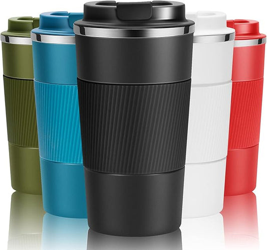 12oz Travel Coffee Cups Insulated Tumbler Thermal Mug to Go with Lid Leak Proof Reusable Stainless Steel Coffee Mug Spill Proof for Hot and Iced Cold Drinks (Black, 380ml)