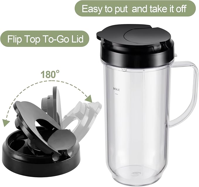 4-piece Tall 22oz Mug Cups with Flip-Top To-Go Lids Replacement Parts Compatible with 250W Magic Bullet Blender Cups MB1001