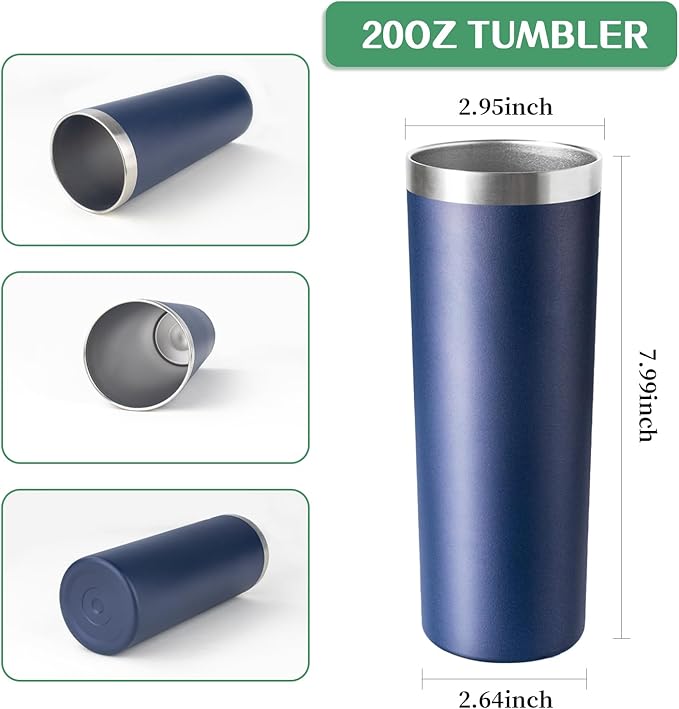 20 oz Skinny Tumbler with Lid and Straw,Stainless Steel Vacuum Insulated Tumbler Cup Double Wall Leak-proof Coffee Mug,Travel Thermal Water Tumbler for Home,Office,Outdoor(Navy Blue,1)