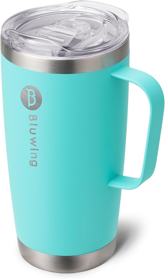 20 oz Insulated Tumbler with Handle Stainless Steel Travel Coffee Mug with Lid and Straw, Double Wall Tumbler Cups for Women and Men, BPA Free (Teal)