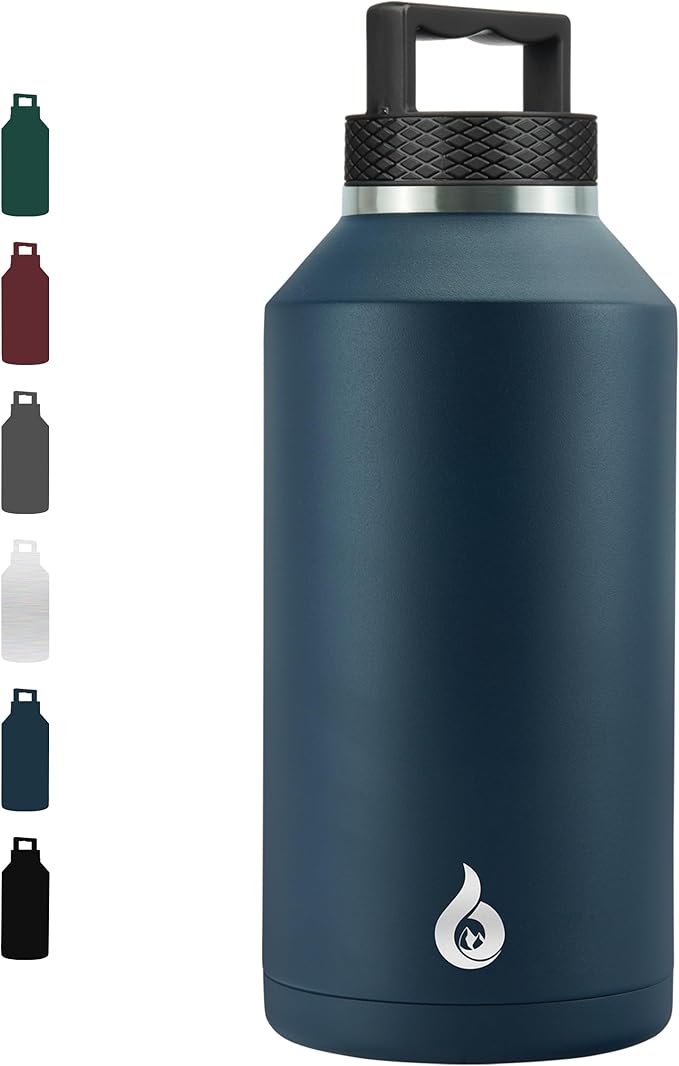 BJPKPK Half Gallon Water Bottle Insulated, Dishwasher Safe 64 oz Water Bottle with Handle, Leakproof BPA Free Water Jug, Large Stainless Steel Thermo for Sports, Navy Blue
