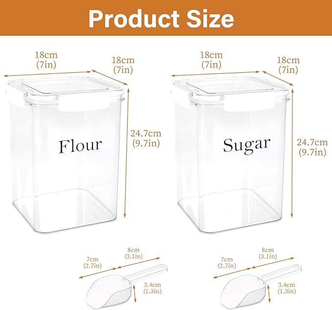 Set Of 2 Large Food Storage Jars 5L - Airtight Containers with Lids,Flour Sugar Storage Containers with Free Spoon-Kitchen Canisters for Sugar,Flour,Coffee,Pantry Organization Keeper Box