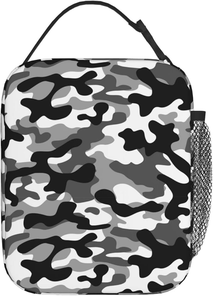 Black Camo Insulated Lunch Bags For Men Women Boys Girls Reusable Lunch Bags For Work Office Travel Easy-To-Clean Cooler Tote Reusable Lunch Box For School/Work/Picnic