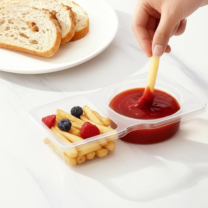 QCQHDU Snack Containers with Lids, 4.4 oz Small Plastic Snack Boxes 2 Compartments for Portion Control and Meal Prep Lunch Food Sauce Containers for On-the-Go Meal, Camping, Travel, Office, 20 Sets