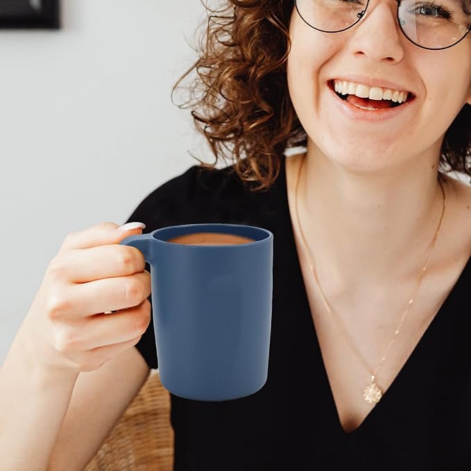 Wrova 16oz Wheat Straw Cups with handles set of 6-Plastic Cups Reusable-Unbreakable Kids Mugs-Dishwasher Safe & Microwave Safe-Ideal Plastic Mugs for Tea,Coffee,Camping,RV-Navy Blue