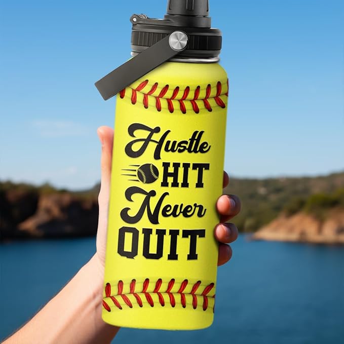 Softball Water Bottle 32oz Stainless Steel Insulated Bottles for Men Women Sports Lovers Fan Players Coach - Softball Gifts for Birthday Christmas