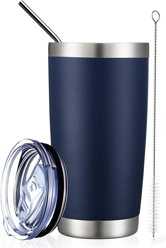 COMOOO 20oz Navy Double Wall Vacuum Insulated Travel Mug, Stainless Steel Tumbler with Lid, Durable Powder Coated Insulated Coffee Cup for Cold & Hot Drinks, 1 Pack