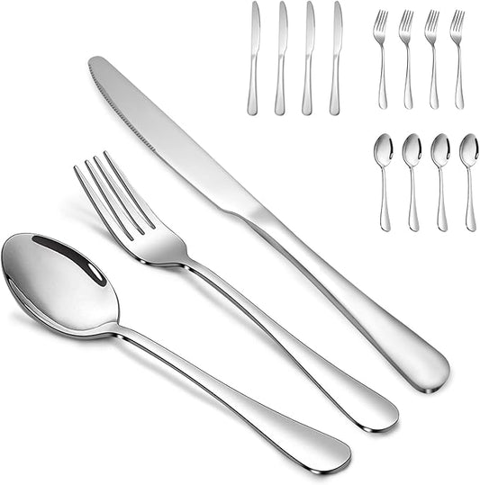 Silverware Set,SANTUO Stainless Steel Knives Spoon Forks Set for Home, Kitchen and Restaurant, Mirror Polished& Dishwasher Safe (12pcs-Silverware set)