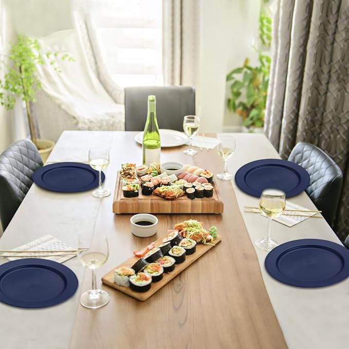 Berglander Plastic Plates Set of 8 Pieces 10", Blue Reusable Flat Dinner Plates, Salad Plates, Pasta Bowls, Dishes Set Easy to Carry for Home, Garden, Picnic, Camping, Outdoor