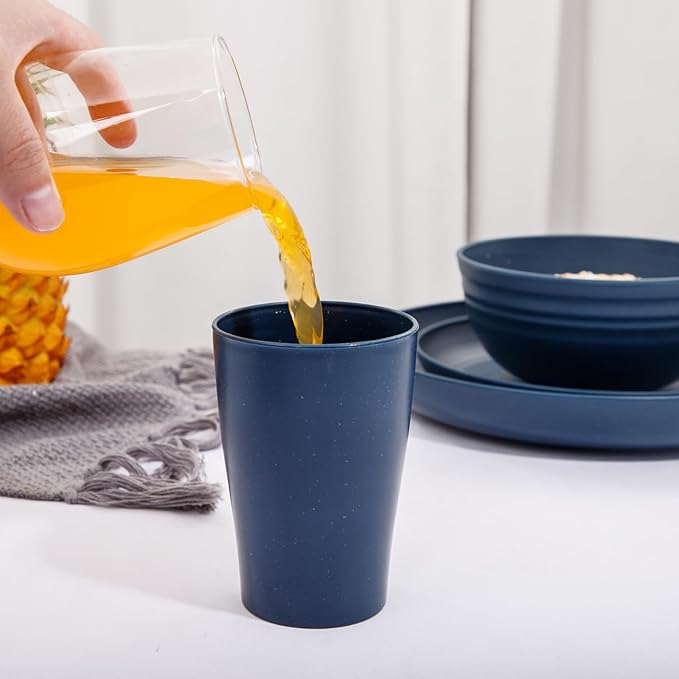 Supernal Wheat Straw Dinnerware Sets, Tableware Set for 8, Plates and Bowls Sets, Reusable Dinnerware Set, Microwave Dishwasher Safe, Blue Plastic Dinnerware Sets 16pcs Plates, 8pcs Bowls, 8pcs Cups