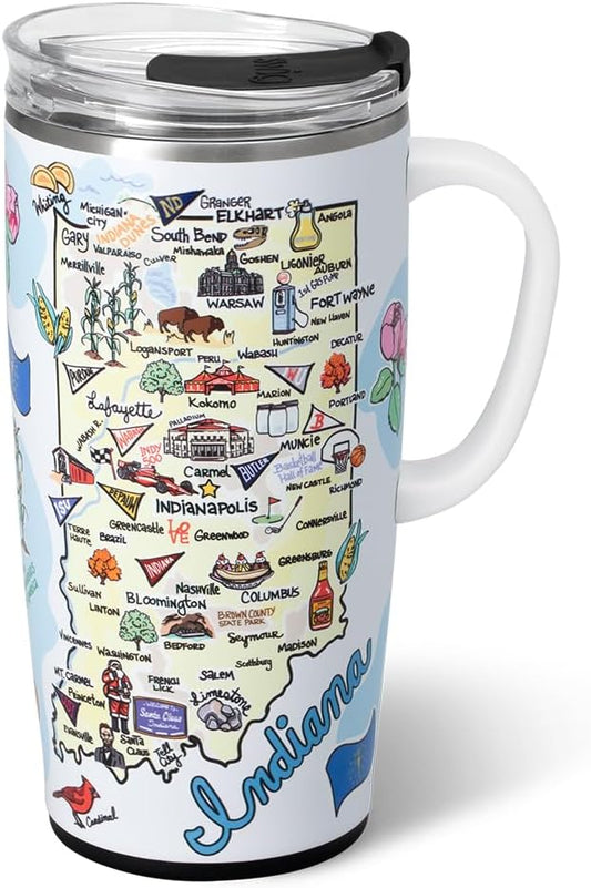 Swig Life 22oz Travel Mug, Insulated Tumbler with Handle and Lid, Travel Coffee Mug, Cup Holder Friendly, Stainless Steel 22 oz Tumbler, Reusable Insulated with Lid (Indiana)