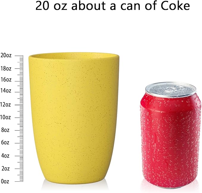 Homienly 8pcs Wheat Straw Fiber Cups, 20 Oz Reusable Drinking Cups, Unbreakable, Dishwasher Safe, Microwave Safe, BPA Free, Organic, Classic Style, Yellow