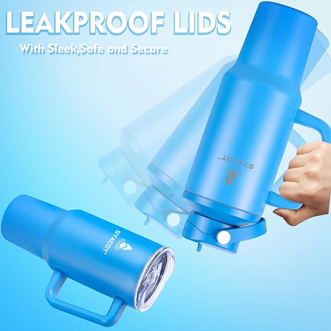 40 oz Tumbler with Handle and Straw or Convert to 40 oz Insulated Water Bottle Fits in Cup Holder. Stainless Steel Metal Water Flask with 2 Lids for Travel,Camping,Gym Sports Coffee Mug Thermal Cup