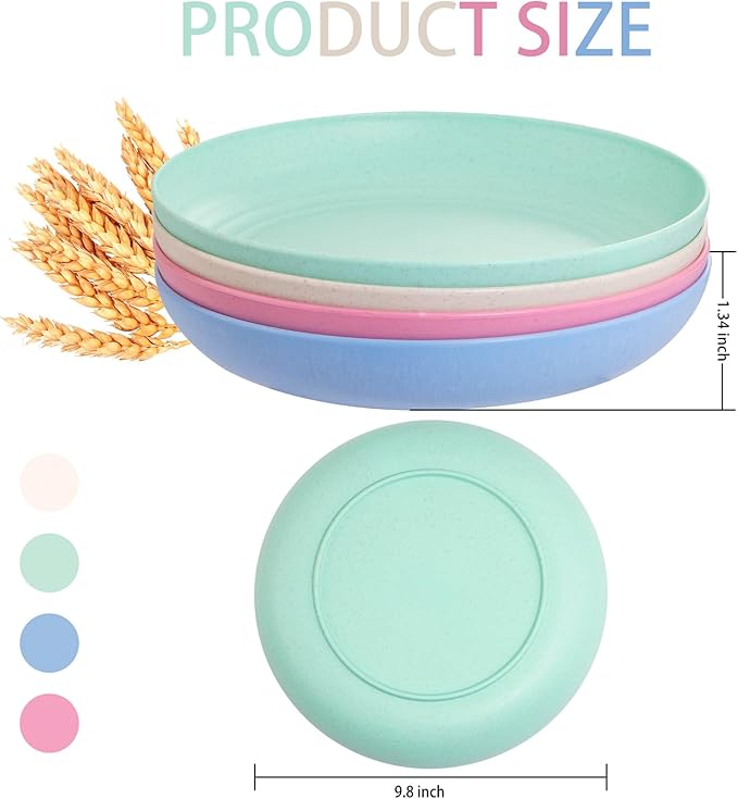 supernal 16pcs 10" Wheat Straw Plates,Deep Dinner Plates,Unbreakable Dinner Plates,Plastic Plates Reusable,Lightweight Microwave Dishwasher Safe-Beige,Blue,Pink,Green for Picnic,Birthday,Camping
