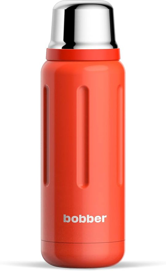 BOBBER 26 oz Stainless Steel Heavy Duty Thermos for Hot and Cold Drinks – Dishwasher Safe Insulated Water Bottle with Cup Lid – Keeps Hot for 36 Hours – Leak-Proof Rugged Thermos with Screw Lid (Red)