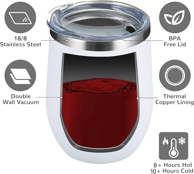 MEWAY 12oz Wine Tumbler 16 Pack Bulk Gifts for Women,Double Wall Vacuum Stainless Steel Travel Mug with Lid,Insulated Stemless Wine Cup Glass for Coffee,Cocktails,Drinks(White,Set of 16)