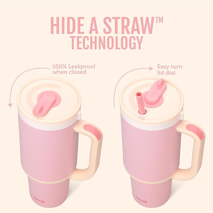 Ello Oasis 40 oz Tumbler with Handle & Retracting Straw | Reusable Insulated Stainless Steel Cup 100% Leakproof, Gifts for Teens Women Men | Keeps cold for 20 Hours, Cup Holder Friendly, Sunrise Glow