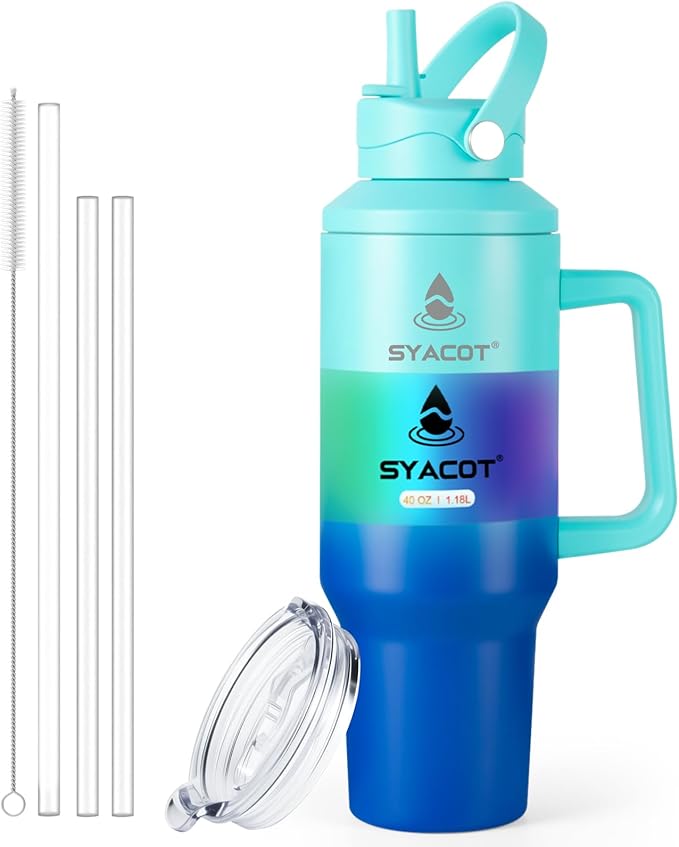 40 oz Tumbler with Handle and Straw or Convert to 40 oz Insulated Water Bottle Fits in Cup Holder. Stainless Steel Metal Water Flask with 2 Lids for Travel,Camping,Gym Sports Coffee Mug Thermal Cup