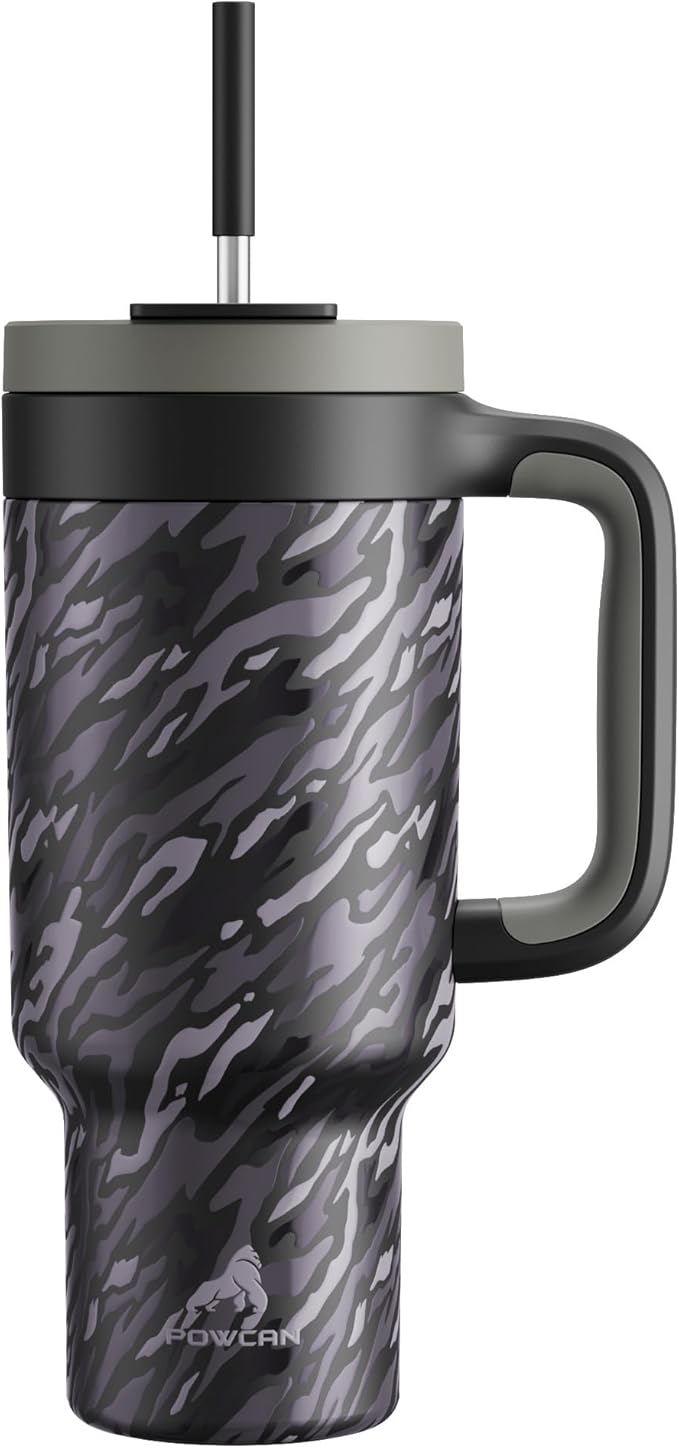 40 oz Camo Tumbler with Handle, 2-in-1 Straw and Sip Lid, Leakproof, Dishwasher Safe, Insulated Stainless Steel Travel Coffee Mug, Keeps Cold for 34 Hours, Fits in Car Cup Holder (Shadow Camo)