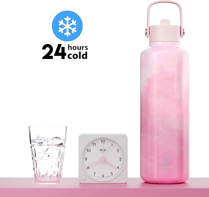 Women Water Bottle with Straw for Sports: 24 oz Stainless Steel Insulated Water Bottle BPA-Free for Home Office Work - Girlfriend Wife Mom, Peony
