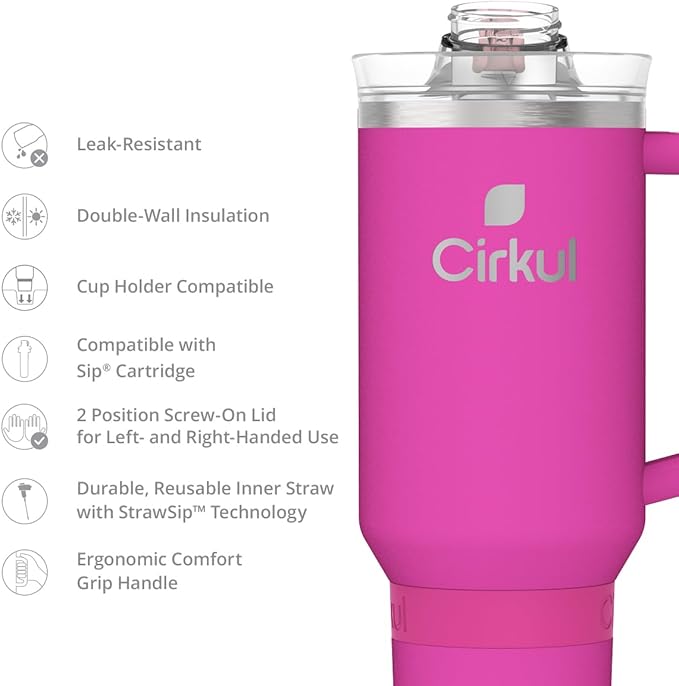Cirkul 40oz. Brink Stainless Steel Tumbler with Handle, All-Day StrawSip™, Double-Wall Insulated