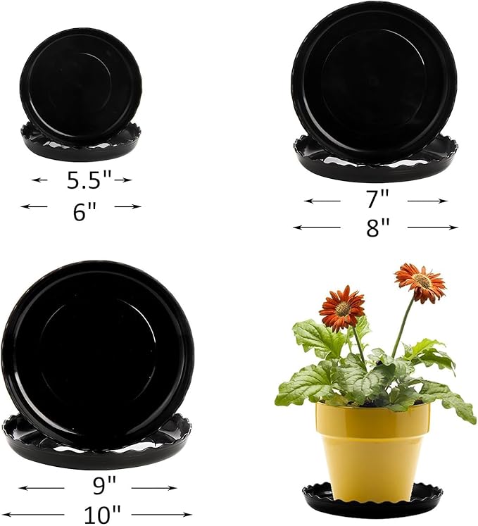 15 Pcs Plant Saucer Set, 6, 8, 10 Inch Plastic Pot Trays, Flower Planter Saucers, Drip Trays for Indoor/Outdoor, Sturdy Plant Plate Water Catcher (Black)