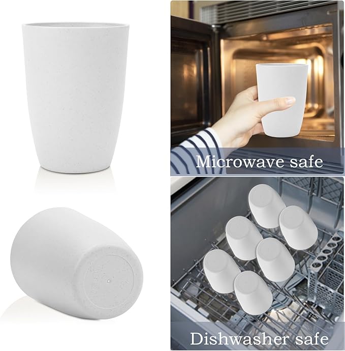 Wrova Wheat Straw Cups 6 Set of 6 Good Alternative to Plastic Reusable Cups 20 oz Unbreakable Drinking Cup Reusable Dishwasher Safe Water Plastic Glasses - White