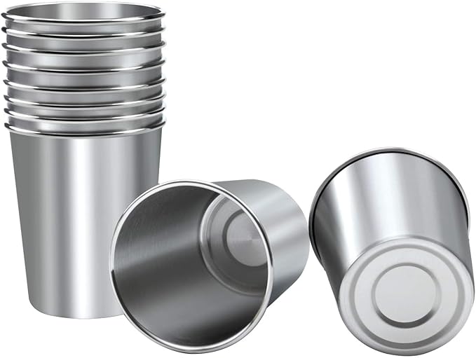 Ruisita 10 Pieces 12 Ounce Stainless Steel Cups Metal Pint Cups Shatterproof Drinking Glasses for Kids or Adults (12 oz/350 ml)