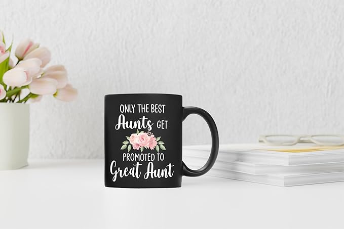 QASHWEY Get Promoted to Great Aunt Coffee Mugs Mug, Funny Pregnancy Announcement Gifts for AuntNew Great Aunt, GreatAunt to Be Gifts Black Ceramic Mugs Cups 11 Ounce