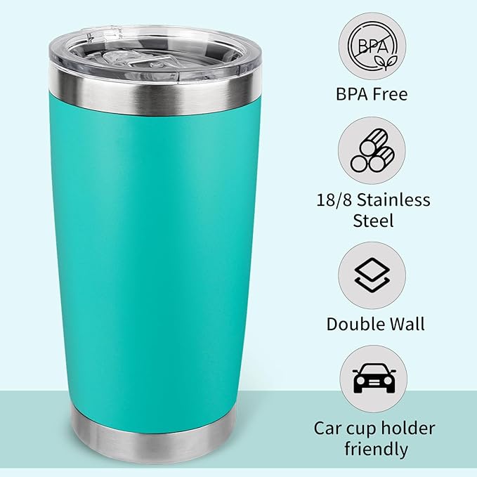 20oz Stainless Steel Tumbler with Lid, Travel Mug - Double Wall Vacuum Powder Coated Cup - Light Green, 1 Pack