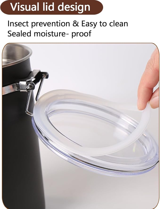 Stainless Steel Food Container with Clear Lids Airtight Storage Container Stackable Small Canisters Kitchen Pantry Storage for Cereal, Snacks, Candy, Herbs, Spices, Sugar, Tea (1.2L Black)