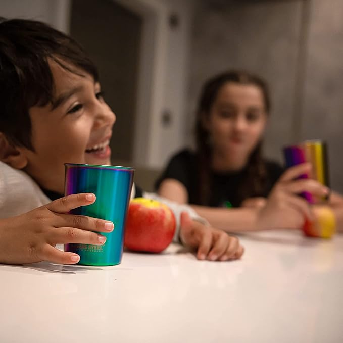 Greens Steel 10oz Rainbow Stainless Steel Tumbler (4 Pack) - Premium Metal Drinking Glasses | Stackable Durable Cup | Great for Kids