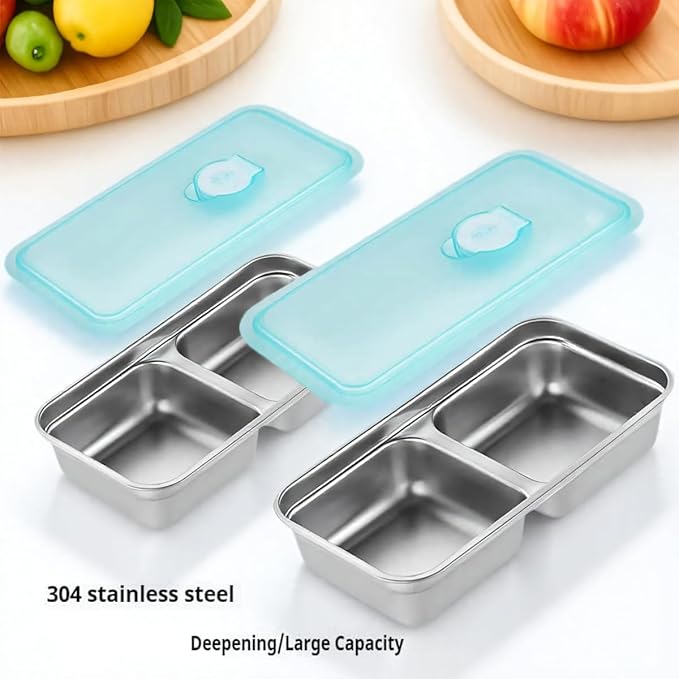 2PCS Snack Containers with Lids, Stainless Steel Snack Container, Double Compartment Grab and Go Snack Containers for Travel and Outdoor