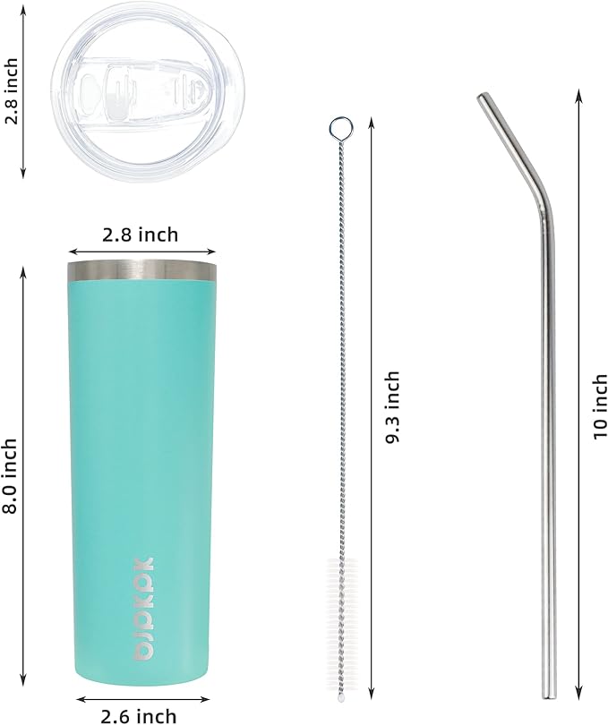 BJPKPK 20 oz Skinny Tumbler Stainless Steel Coffee Mug Slim Vacuum Insulated Travel Cup,Turquoise