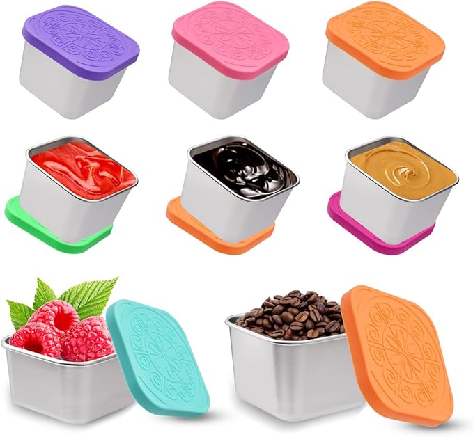 6 Pack 2oz Stainless Steel leak-proof Snack Box Portable Sealed Food Storage Box, a versatile food container for kids, fitness, picnic and travel