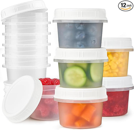 TUZAZO 4 Oz Small Freezer Containers with Lids 12-Count BPA Free Small Plastic Food Storage Containers for Snack, Sauce, Jam and Puree, Reusable Plastic Ice Cream Containers