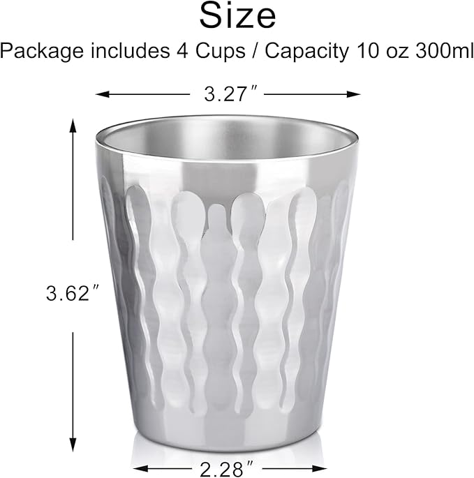 Beasea 10oz Stainless Steel Cups, 4 Pack Double Wall Metal Stackable Insulated Portable Drinking Tumblers Unbreakable Shatterproof Glasses for Home Restaurant Party Camping Travelling