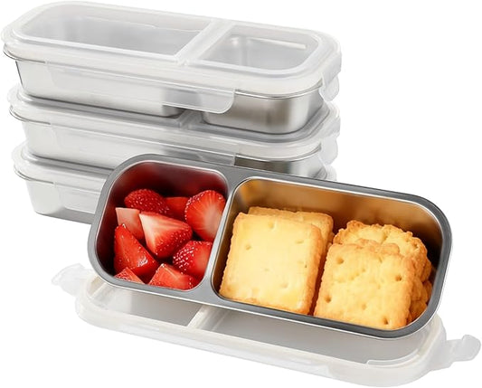 yeesport 4 Pcs Stainless Steel Bento Boxes, 2-Compartment 23.7 fl oz Snack Containers with Leakproof Silicone Seals, Stackable Meal Prep Food Storage Box for Adults & Youngsters