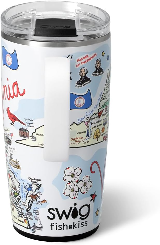 Swig Life 22oz Travel Mug, Insulated Tumbler with Handle and Lid, Travel Coffee Mug, Cup Holder Friendly, Stainless Steel 22 oz Tumbler, Reusable Insulated with Lid (Virginia)
