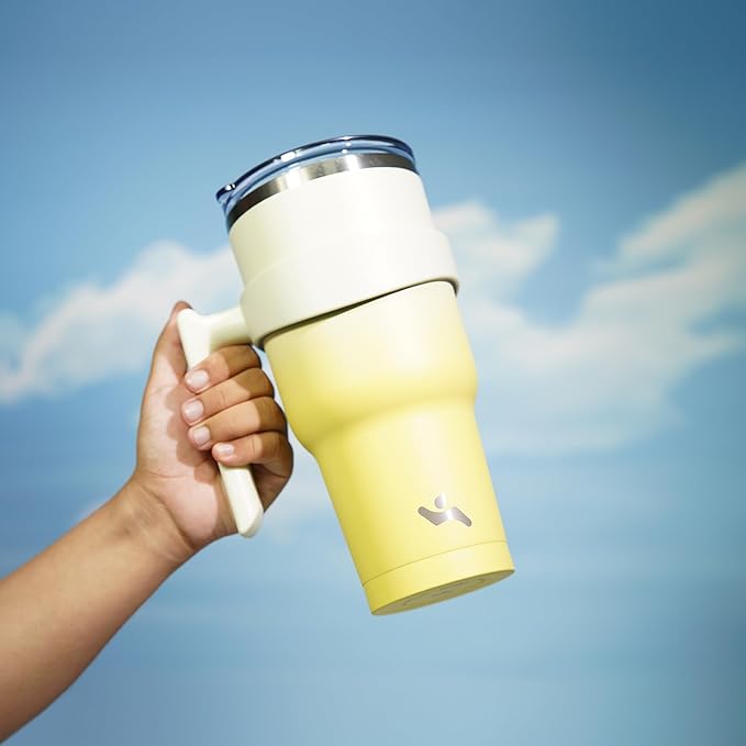 40 oz Tumbler with Handle and 2 Straw 2 Lid, Insulated Water Bottle Stainless Steel Vacuum Cup Reusable Travel Mug,Lemon