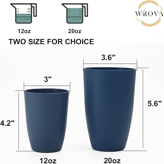 Wheat Straw Cups 6 PCS Good Alternative to Plastic Reusable Cups 12 oz Unbreakable Drinking Cup Reusable Dishwasher Safe Water Plastic Glasses Navy Blue